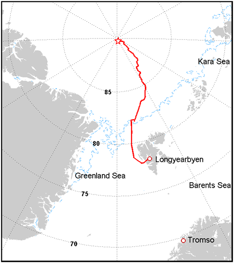 Oden’s route from Svalbard. Map: Ian Brooks