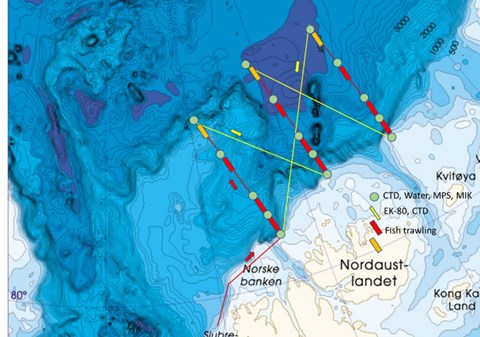 Figure 1. Map of northern Svalbard and the planned Arctic Ocean Cruise track with activities in August 2023