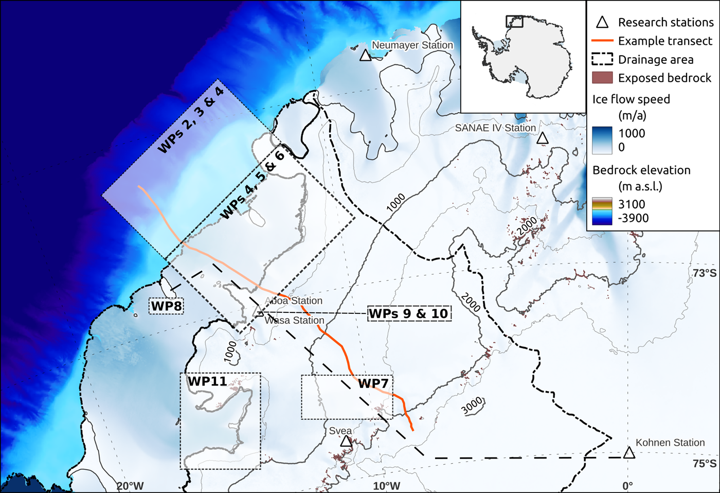Map of Dronning Maud Land and the research theme iQ2300
