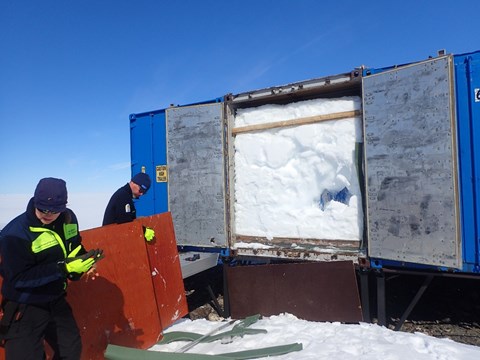 Snowstorms have packed a container full of snow